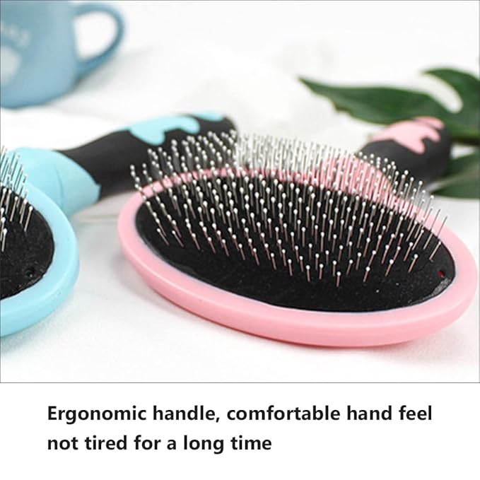VICASKY Pet Grooming Brush and Massage Comb for Cats and Dogs, Pink Soft Bristles Hair Cleaning Tool for Fur Removal and Relaxation, Suitable for Long Hair Pets