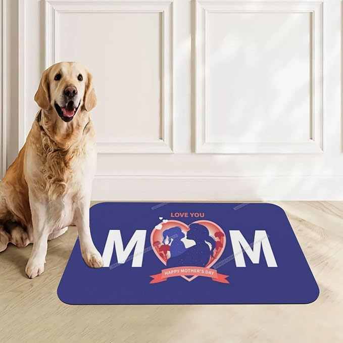 Pet Feeding Mat Happy Mother's Day Floral Gift for Mom Ja Absorbent Pet Placemat for Food Water Bowl with Waterproof Rubber Backing 18X12In Quick Dry Water Dispenser Mat Dog Cat