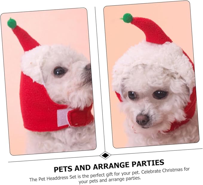 Toyvian Pet Christmas Hat Scarf Set for Dogs and Cats, Thermal Puppy Head Cover with Warm Knit Scarf, Photo Prop for Holiday Pet Supplies and Winter Apparel
