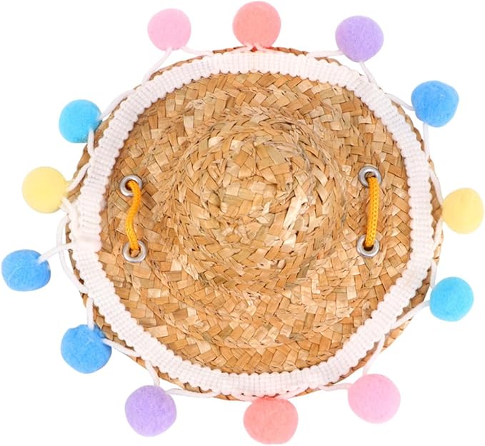 VICASKY Pet Straw Hat with Lace Pattern Small Woven Straw Cap Funny Photo Prop Decorative Hat for Dogs Puppy Pet Supplies