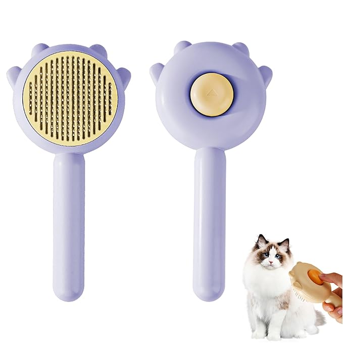 Cat Grooming Brush,Self Cleaning Slicker Brushes for Dogs Cats Pet,Grooming Brush Tool Removes Loose Undercoat Mats Short or Long Pet Tangled Hair (Purple)