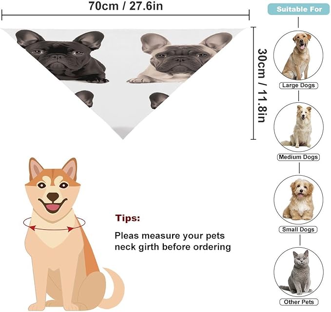 Dog Bandana Spring Pet Scarf Adjustable Triangle French Bulldog Printing Dog Bib Washable Polyester Puppy Bandana for Small Medium Large Dogs Cat Birthday Party Supplies