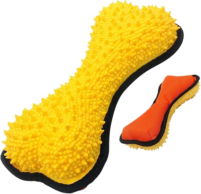 Dog Chew Bone - Dog Toys for Aggressive Chewers | Portable Design Squeaky Pet Supplies for Puppies Large Medium Small Breeds Indoor Outdoor Boredom Birthday Stocking Stuffer