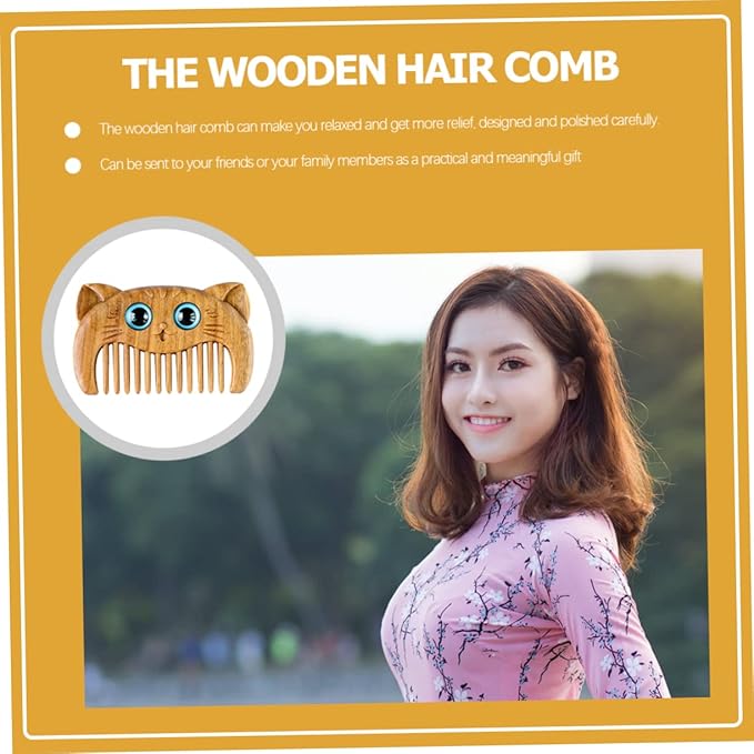 2pcs Elegant Green Sandalwood Comb for Cat Grooming Compact and Portable for Travel