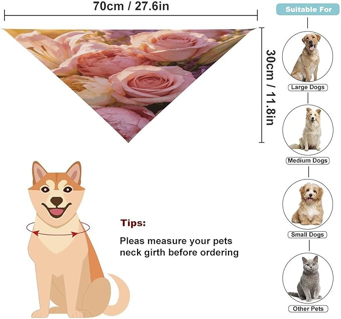 Dog Bandana Spring Pet Scarf Adjustable Triangle Aesthetic Flowers Printing Dog Bib Washable Polyester Puppy Bandana for Small Medium Large Dogs Cat Birthday Party Supplies