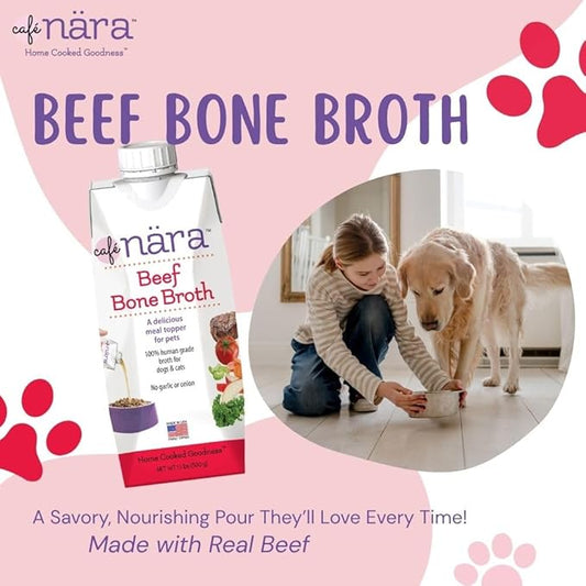 Café Nara Grain-Free Beef Bone Broth Wet Food Topper for Dogs & Cats - 100% Natural, Healthy Hydration - 1.1 lbs (Pack of 6)