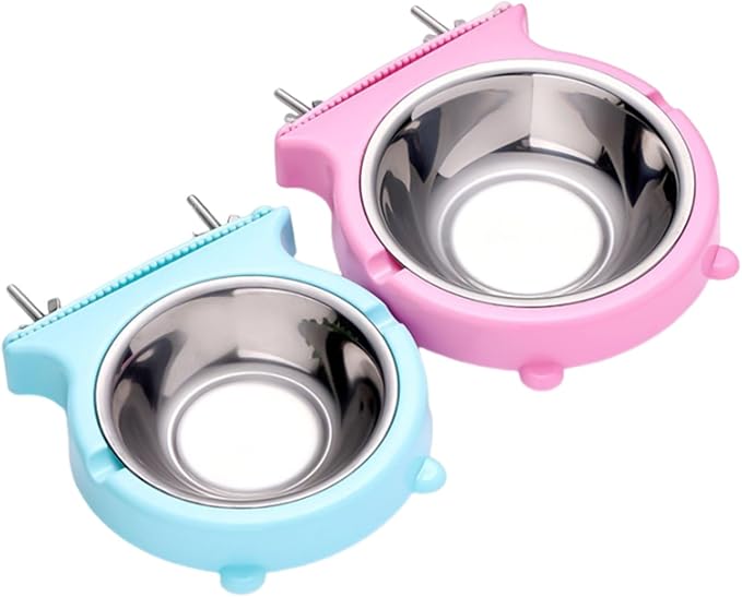 2Pcs Colorful Hanging Pet Bowls for Food and Water Cage Mounted Feeding Statin Feeder Bowls for Small Animal Pet Supply Kennel Feeder Bowl for Dog