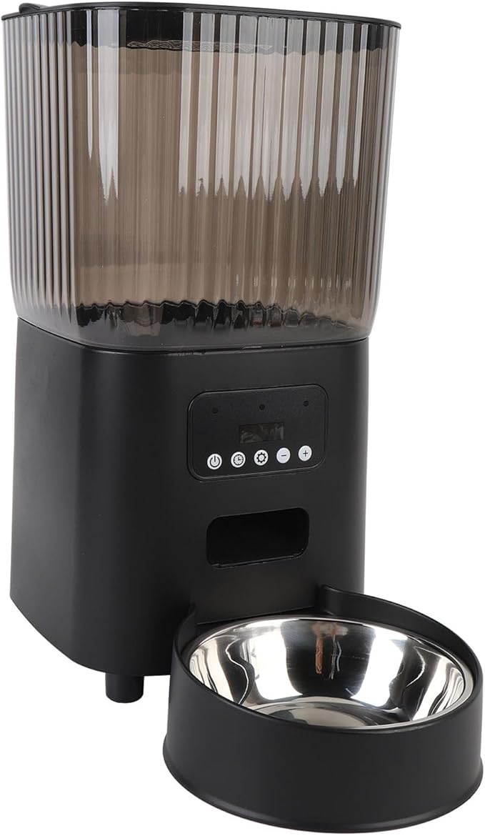 Automatic Cat Feeder,Timed Feeding Button Control Automatic Cat Food Dispenser Auto Pet Feeder with Stainless Steel Bowl for Dog Pet Indoor (Single Bowl)