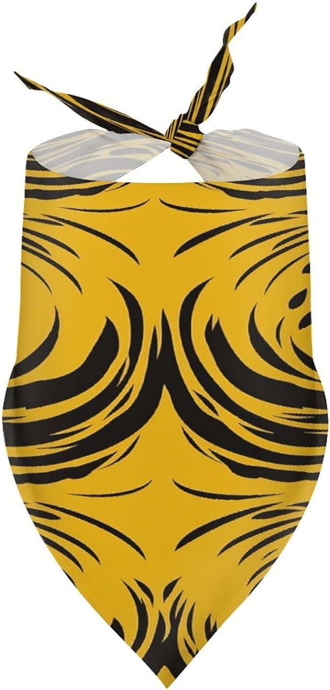 Dog Bandana Spring Pet Scarf Adjustable Triangle Mustard Yellow and Black Printing Dog Bib Washable Polyester Puppy Bandana for Small Medium Large Dogs Cat Birthday Party Supplies