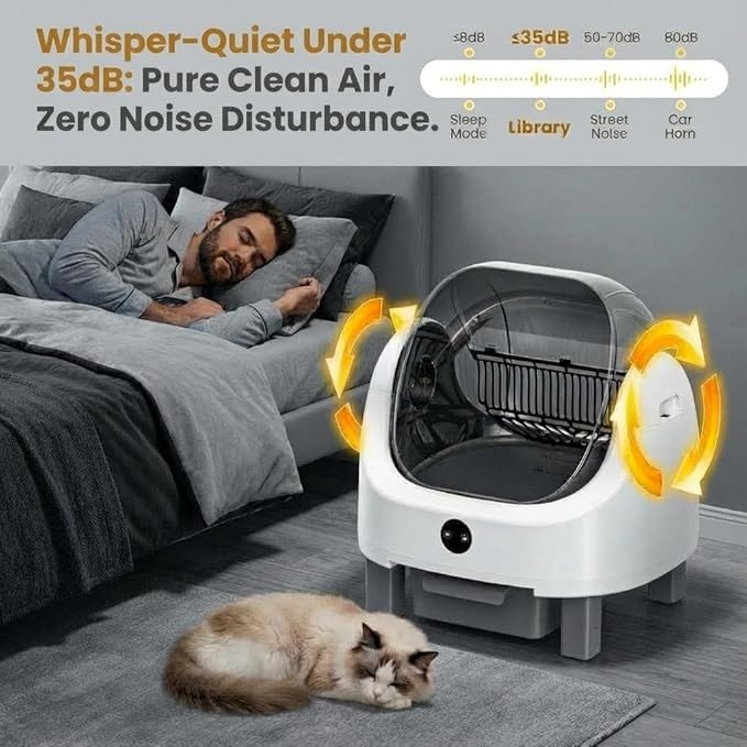 GarveeLife Self Cleaning Litter Box,Automatic Cat Litter Box, Open-Top Robot with APP Control & Real-Time Monitor, Odor Control for Multiple Cats, 96l Capacity, Infrared Safety Sensor - Gray