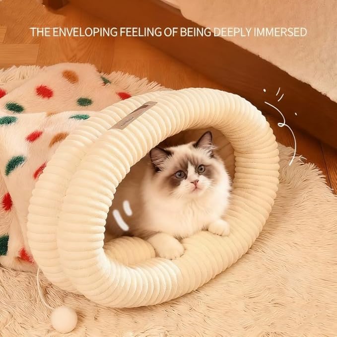 Cat Sleeping Bag, Cats Winter Sleeping Bag for Indoor Cats Cozy Plush Cat Cave Bed, Self-Warming Pet Snuggle Sack for Kitten Puppy Small Dogs (D - Beige 1 pcs, M-17"x14.5")