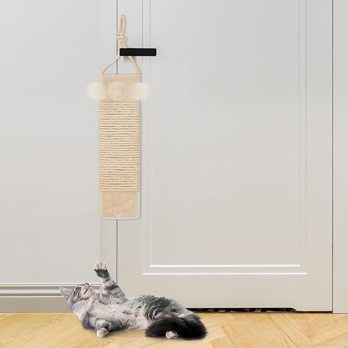 2 Pcs Cat Scratcher Door Hanging, 19.3 x 5.5inch Cat Scratching Post Wall Mounted, Natural Sisal Scratching Pad Surface with Ball Toy for Indoor Cats Kitty