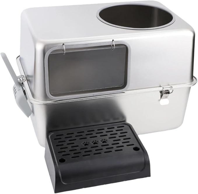 Hooded Cat Litter Box with Lid Large Capacity Anti Splashing Portable Kitty Litter Tray Enclosed Toilet- with Pedal