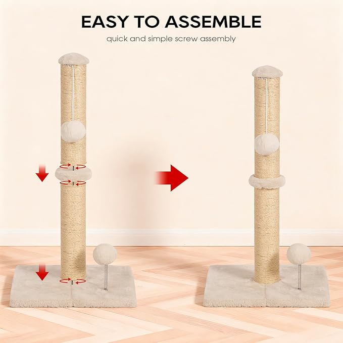 FDW 22 Inch Cat Scratching Post Cat Scratcher Natural Sisal Rope Scratch Post Kitten Trees with Hanging Ball for Indoor Cats,Beige