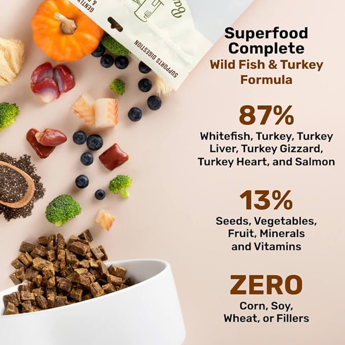 BADLANDS RANCH by Katherine Heigl – Superfood Complete Air-Dried Wild Fish & Turkey Dog Food – High Protein with Superfoods for Daily Wellness & Consistent Nutrition – 24 oz