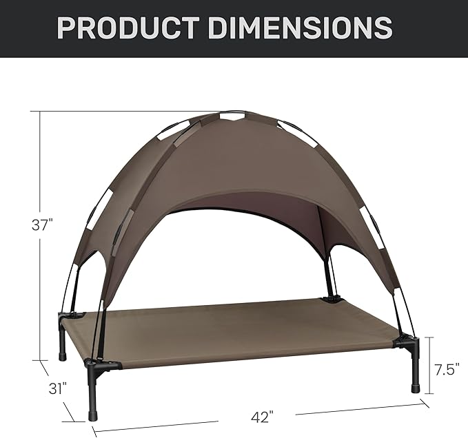Heeyoo Elevated Dog Bed with Canopy, Portable Dog Cot with Removable Shade Tent, Outdoor Raised Pet Cot Cooling Bed for Dogs