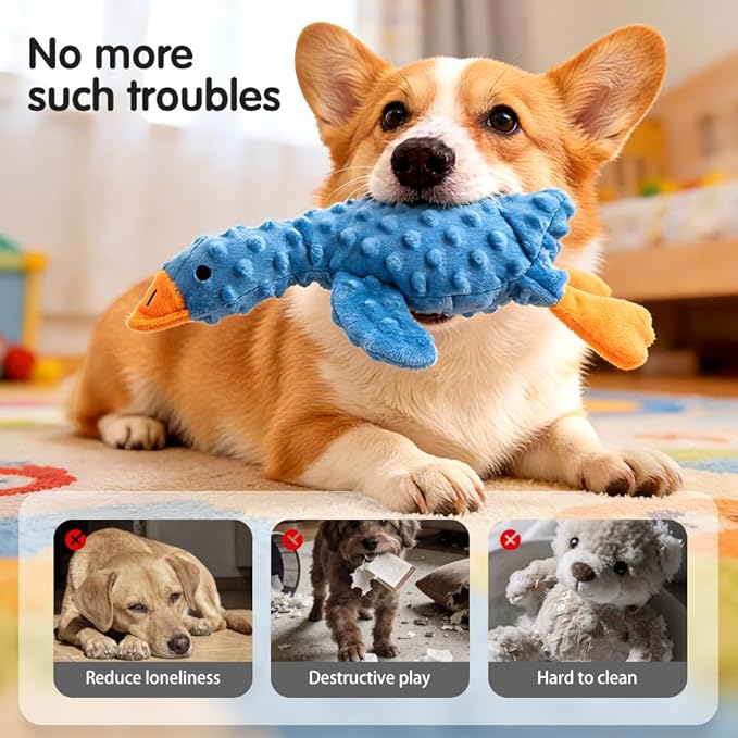 2026 New Dog Toys for Aggressive Chewers, Duck Dog Toys Large Dogs Indestructible, Vocal Toys with Built-in Squeaker for Boredom Relief, Crinkle Squeaky Plush Puppy Chew Toys for Teething (White)