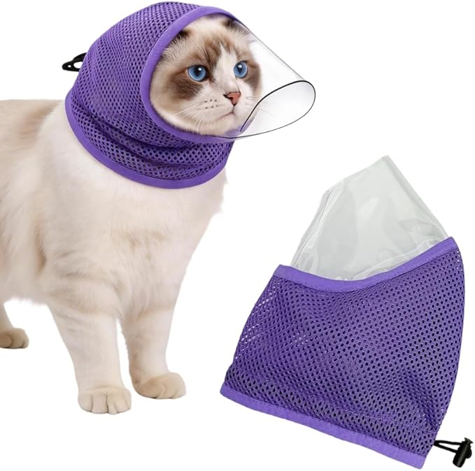 MiOYOOW Cat Muzzle, Breathable Anti-Bite Kitten Head Cover Anti Licking Cat Face Covers for Cats Grooming Nail Trimming Bathing