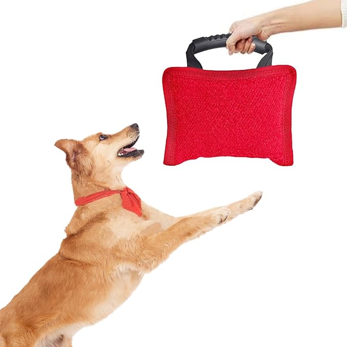 Baoblaze Dog Bite Pillow Tough Tug Toy Practical Portable Outdoor Pet Supplies for Small and Medium Sized Dogs Biting Pad with Handle, Red