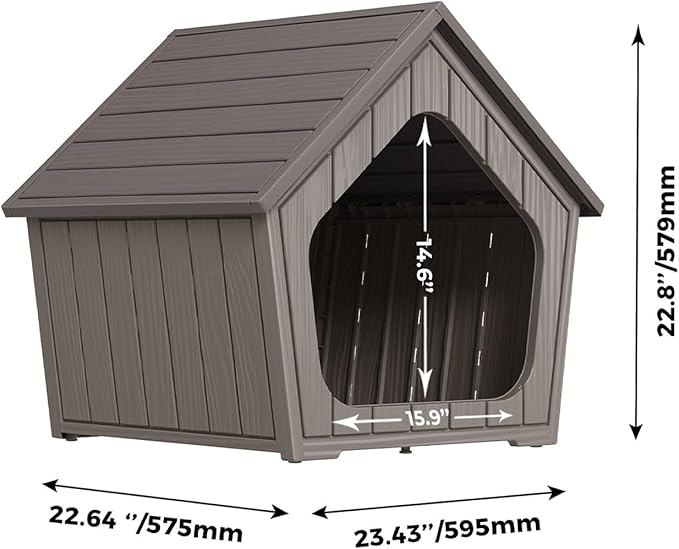 DRATO Dog House Outdoor Indoor Cozy Small Dog Houses Durable Resin Material Houses for Dogs Outside Weatherproof Pet Shelter for Patio, Porch, Living Room (Gray)