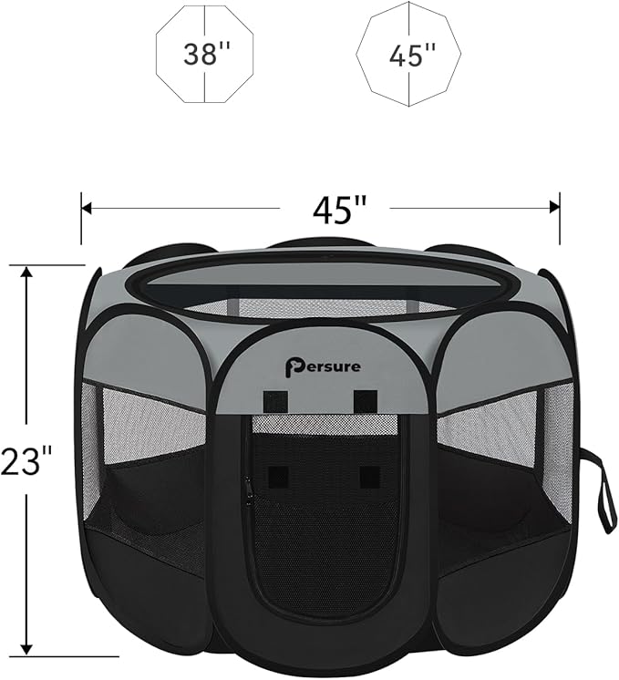 Dog Cat Playpen Indoor Outdoor for Puppy Pet Cat Travel, Dog Enclosure Tent Crates Cage for Recovery After Surgery, Portable Pop Up Dog Kennel with Carrying Case (Dark Grey, Large)
