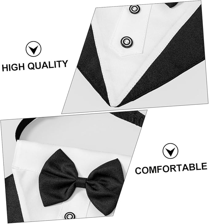 Pet Tuxedo Collar with Bow Tie, Dog Triangle Bandana Scarf, Black and White Formal Puppy Bib for Party and Holiday, Size L 60x2.0cm, Stylish Pet Supply for Dogs