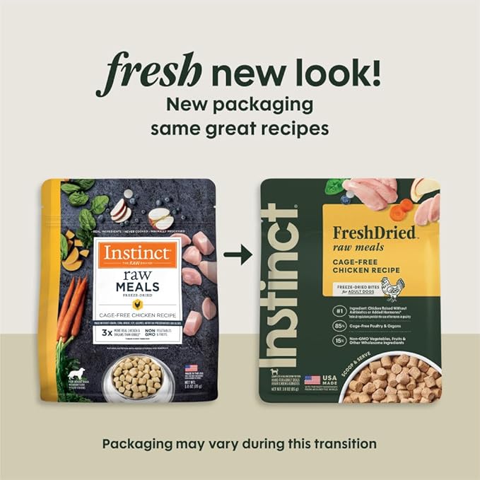 Instinct FreshDried Bites, Natural Freeze-Dried Dog Food, Grain Free - Cage-Free Chicken, 3 oz. Bag