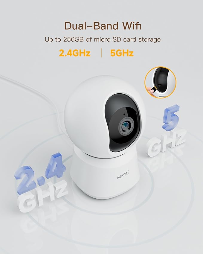 ARENTI 5G Indoor Security Camera, 4MP Pet Camera with Speaker for Dog/Cat, Baby Monitor with Phone App, Dual-Band WiFi, Auto Tracking, Super Night Vision, 2-Way Talk, Cloud & SD Card Storage(P2Q)