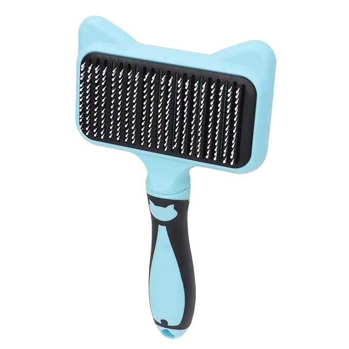 Dog Brush, Cat Brushes For Indoor Cats Curved Teeth Dog Bunny Pet Grooming Shedding Brush Self Cleaning Slicker Hair For Rabbits of All Hair Types (Blue)