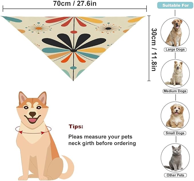 Dog Bandana Spring Pet Scarf Adjustable Triangle Retro Modern Printing Dog Bib Washable Polyester Puppy Bandana for Small Medium Large Dogs Cat Birthday Party Supplies