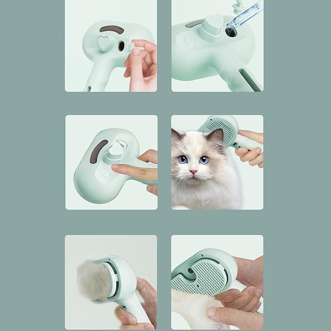 Cat Defur Comb, USB Rechargeable Pet Steaming Brush, 35ml Water Tank Spray Grooming Tool, Indoor Cat Dog Hair Removal Massage Comb, Pet Depilatory Cleaning Supply, for Pets Care Use