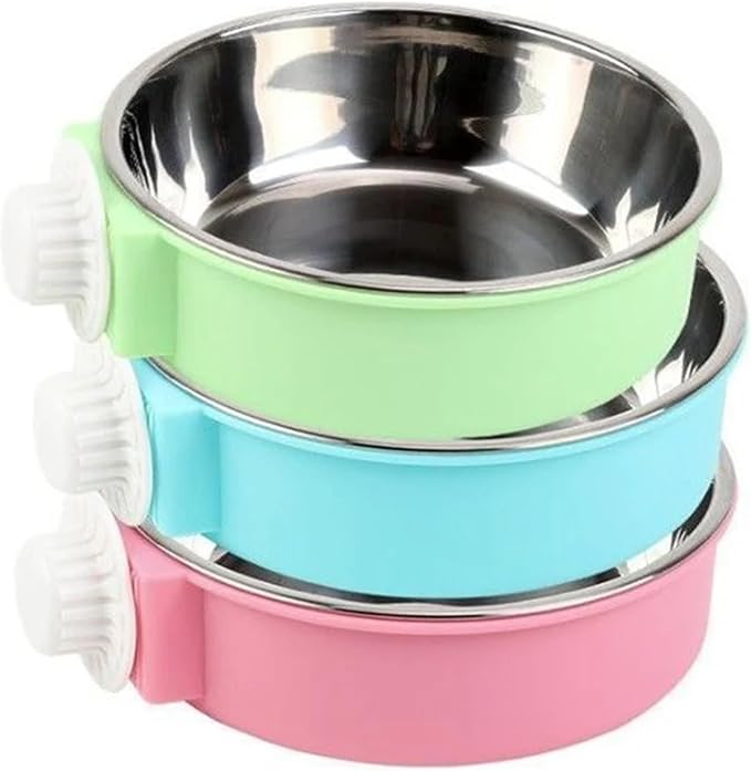 Pet Hanging Stainless Steel Dog Bowl Cat Bowl Food Bowl Anti-Tip Cage Mounted Water Bowl Fence Pet Supplies(Green,Large)