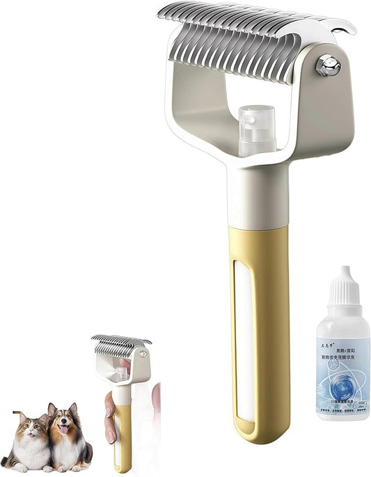 Pet Spray Comb, Newly Upgrade Hair Removal Tool, Gentle Rounded-Tip Cat Dog Grooming Spray Brush with Mist for Long/Short Hair Cats and Dogs(Yellow)