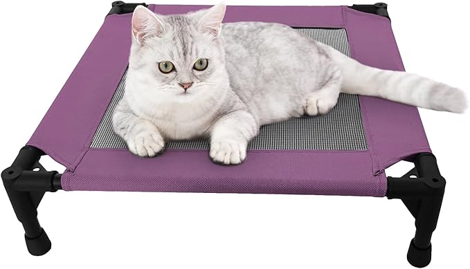 Pozico Elevated Pet Bed with Breathable Mesh for Small Cat and Dog, Raised Cooling Pet Cot for Puppy and Kitty, 18.9x18.9 inch (Purple Bed)