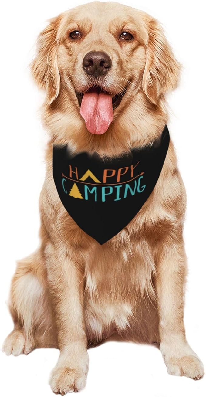 Happy Camper Summer Dog Bandana，Adorable Puppy Accessory for The avid Camper ，Pet Neckerchief for Pets Daily Wear Photo Prop Party Supplies,Funny Cute Dog Bandana (Colored)