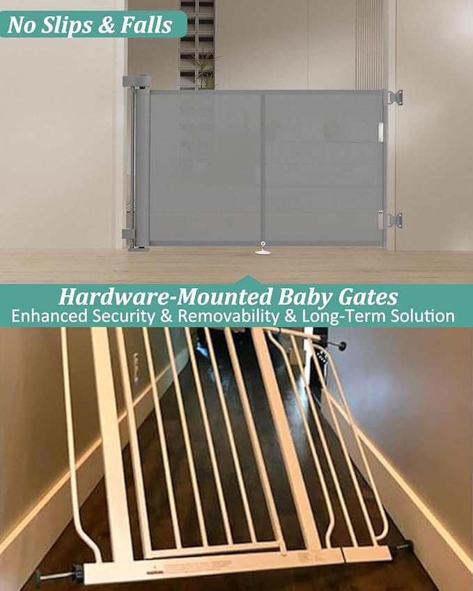 50 inch Retractable Baby Gates 34 inch Tall, Retractable Gate with Reinforced Strip Design to Prevent Crawling Through, Retractable Dog Gate for Stairs, Doorways, Hallways