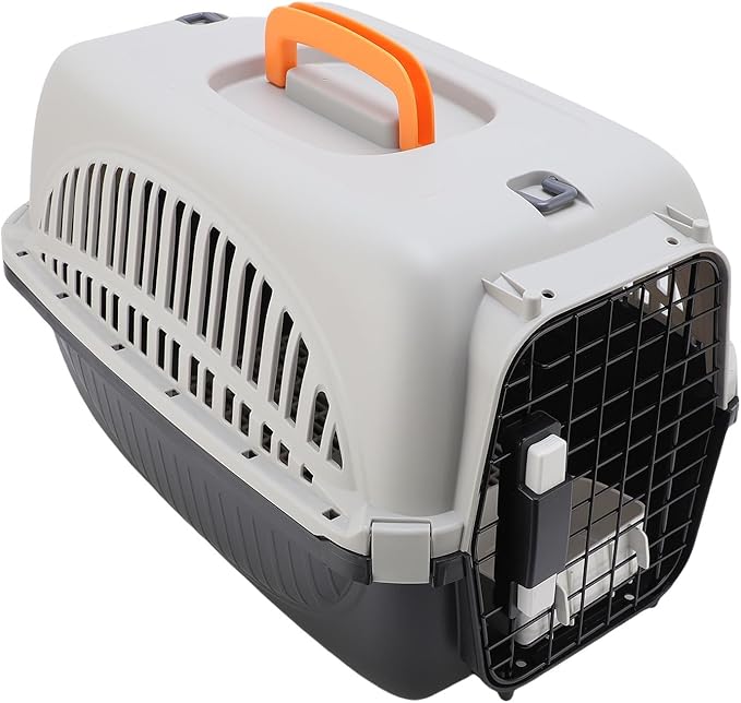 AYNEFY Dog Travel Supplies Easy to Assemble Portable Dog Carrier with Ample Space and Excellent Ventilation for Outdoor Travel and Vet Visits Plastic Pet Carrier (Black)