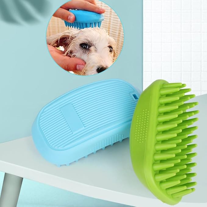 Pet Bath Brush Dog Cat Massage Hairbrush Comb for Grooming Shower Scrubbing Shedding Massage Long Short Hair Pets Cats Dogs Supplies - Blue