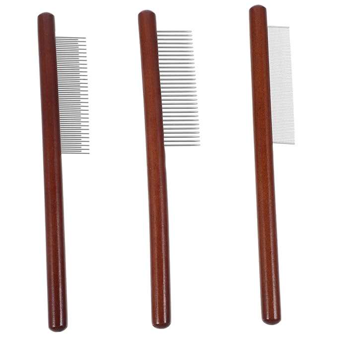 Garneck 3pcs Pet Grooming Comb Handle Comb for Cats Dematting Tool for Fur Types Portable Easy to Use Pet Supply