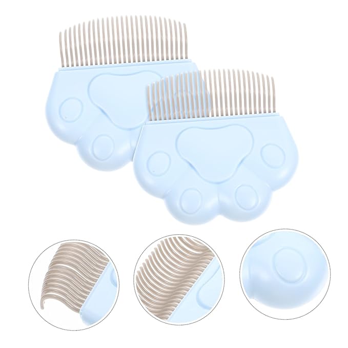 2pcs Cat Grooming Combs for Pet Hair Removal High Density Curved Daily Use for Cats and Dogs Gentle Skin Blue Color