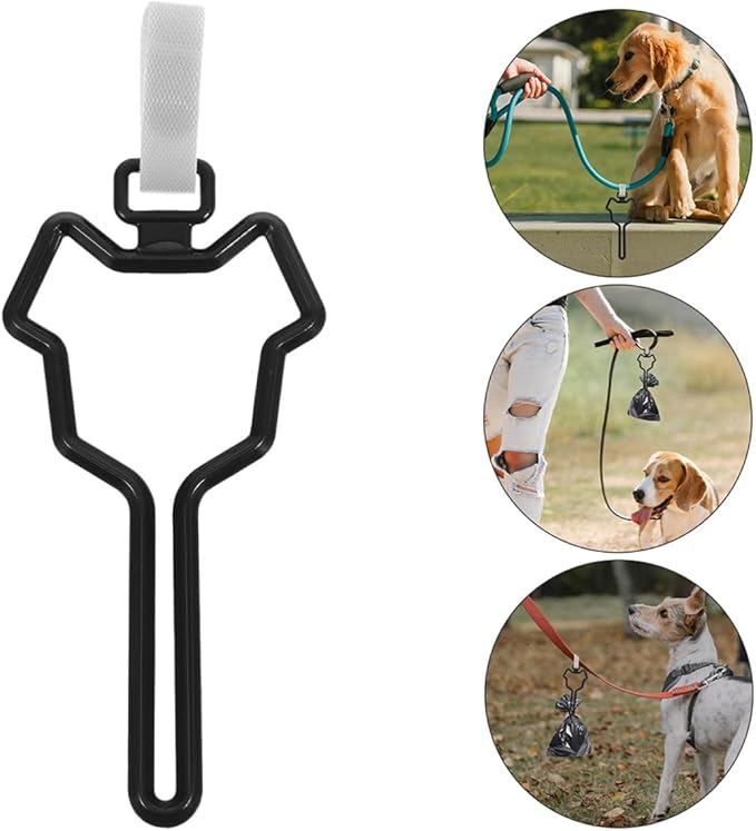 Dog Poop Bag Holder for Leash with Clip 2pcs Waste Bag Carrier for Pet Supplies Hands-free Dog Walking Accessory in Deep Black and Cats