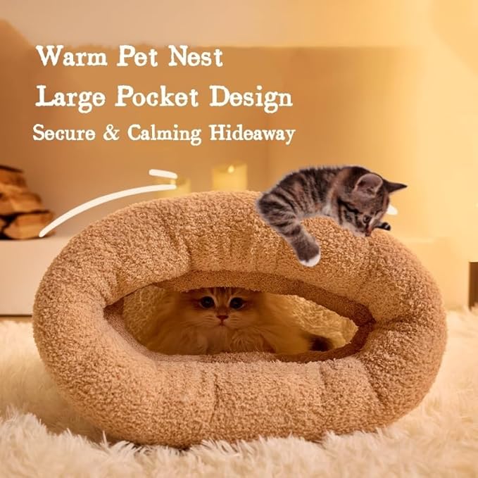 Cat Sleeping Bag, Cats Winter Sleeping Bag for Indoor Cats Cozy Plush Cat Cave Bed, Self-Warming Pet Snuggle Sack for Kitten Puppy Small Dogs (B-Brown 2 pcs, M-17"x14.5")