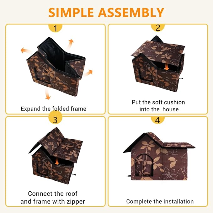 Large Outdoor Cat House Weatherproof, Houses for Outdoor Cats Feral, Collapsible Outside Cat House with Windproof Door, DIY Cardboard and Soft Mat, Insulated Stable Stray Cats Shelter in Winter