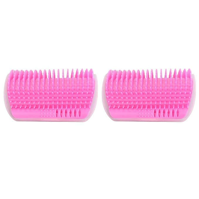 2PCS Self Grooming Cat Brush Interactive Toy Soft Cat Wall Corner Scratcher Massage Combs with Catnip (Pink)