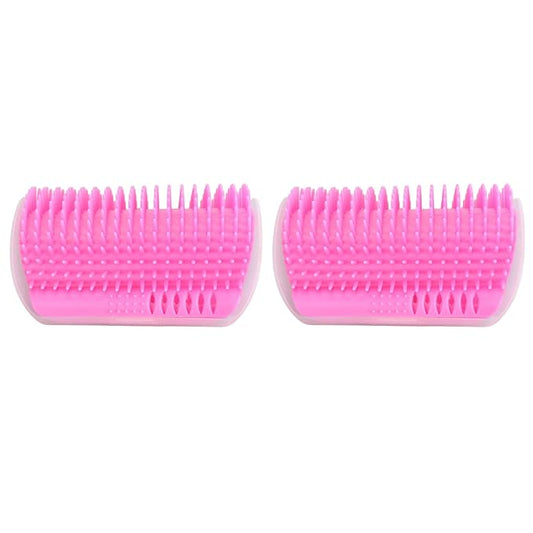 2PCS Self Grooming Cat Brush Interactive Toy Soft Cat Wall Corner Scratcher Massage Combs with Catnip (Pink)