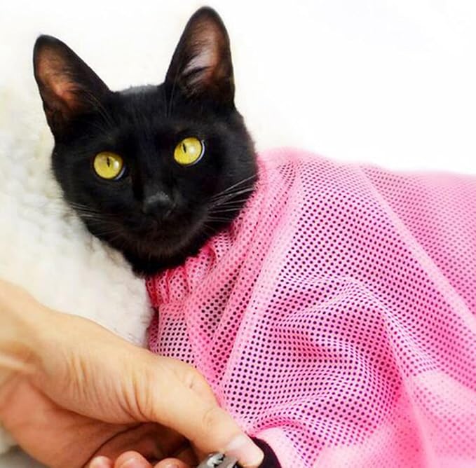 HANABASS Multi-Function Cat Grooming Bag Breathable Mesh Design for Bathing Nail Trimming and Feeding for Cats and Kittens Color
