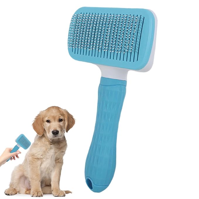 Cat Grooming Brush - 6 inch Self-Cleaning Slicker Comb for Dogs, Cats with Shedding and Massage Function, Undercoat Remover for Loose, Soft Grip Handle, Pet Care Grooming Tool