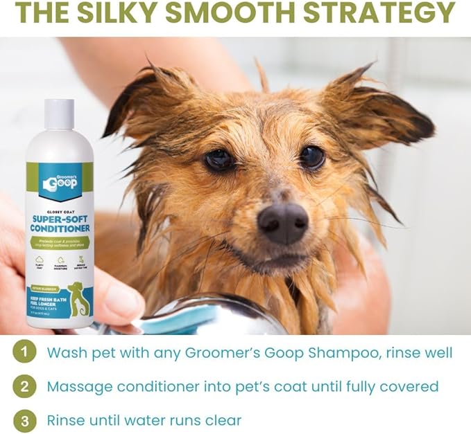 Groomer’s Goop Glossy Coat Super-Soft Conditioner – Deep Moisture Formula Softens & Detangles Dog & Cat Coats, Soothes Dry Skin, Natural Ingredients, Dye-Free – 16 oz Bottle