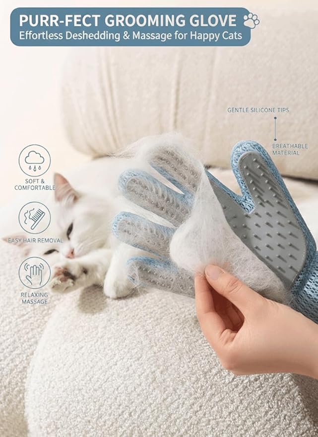 Gentle Pet Hair Removal Glove - Efficient Cat & Dog Mitt Brush for Shedding - Grooming and Deshedding Tool for Long or Short Fur Pets - Perfect for Bathing & Massage (one Piece)