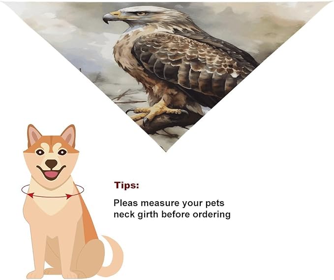 Dog Bandana Spring Pet Scarf Adjustable Triangle Watercolor of Hawk Sitting in The Tree Printing Dog Bib Washable Polyester Puppy Bandana for Small Medium Large Dogs Cat Birthday Party Supplies